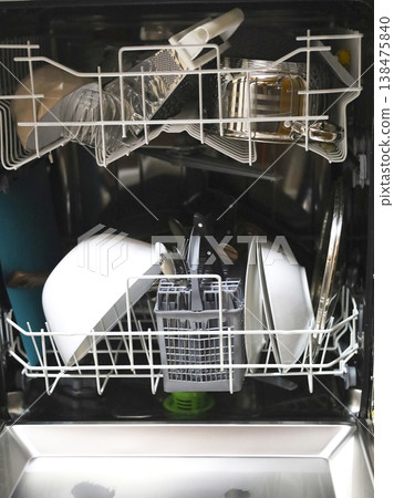 Open Dishwasher Filled With Clean Dishes Open Dishwasher Filled With Clean Dishes 138475840