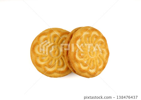 Delicious Crispy Sandwich Biscuit with Smooth Vanilla Cream Filling Isolated on White Background 138476437