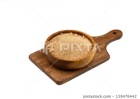 Organic Oleaster Seed Powder in a Rustic Wooden Bowl on a Clean White Background for Healthy Living Organic Oleaster Seed Powder in a Rustic Wooden Bowl on a Clean White Background for Healthy Living 138476442