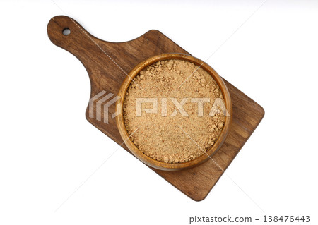 Organic Oleaster Seed Powder in a Rustic Wooden Bowl on a Clean White Background for Healthy Living Organic Oleaster Seed Powder in a Rustic Wooden Bowl on a Clean White Background for Healthy Living 138476443