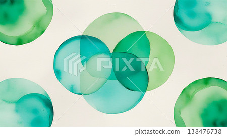 Watercolor-style abstract background material: refreshing green circles and transparency 138476738