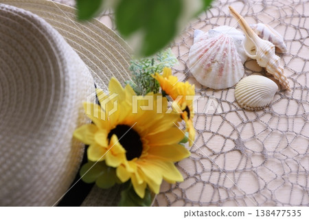 Summer flowers and straw hats Summer flowers and straw hats 138477535