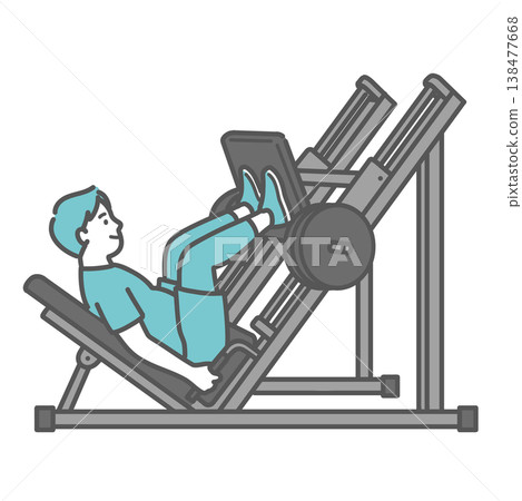 一幅插圖,描繪了一個身材矮胖的男人在使用腿部推蹬機時面帶微笑。 一幅插圖,描繪了一個身材矮胖的男人在使用腿部推蹬機時面帶微笑。 138477668