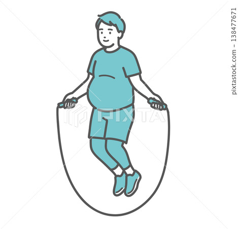 An illustration of a chubby man in sportswear, smiling and doing aerobic exercise by jump roping. An illustration of a chubby man in sportswear, smiling and doing aerobic exercise by jump roping. 138477671