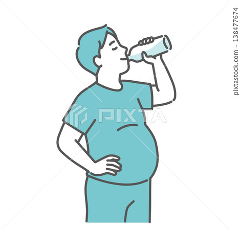 一幅胖男人微笑喝水的插圖。 一幅胖男人微笑喝水的插圖。 138477674