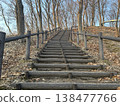 公園步道上通往森林的木製階梯。一張拾級而上的照片。 138477766