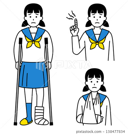 一群女學生手指、手臂和腿部受傷。 一群女學生手指、手臂和腿部受傷。 138477834