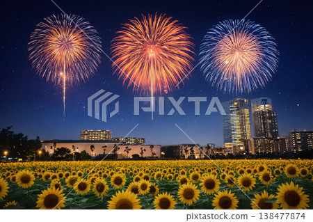 向日葵、煙火和夜景——人工智慧生成的圖像 138477874