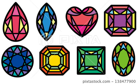 彩色玻璃風格的彩色寶石圖示集 138477900