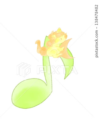 A unicorn holding a crescent moon and musical notes 138478482