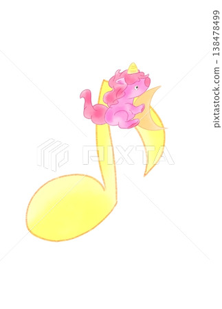 A unicorn holding a crescent moon and musical notes A unicorn holding a crescent moon and musical notes 138478499