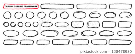 Crayon outline ovals circles and ellipse set chalk pencil drawn elements handwritten line art vector 138478980