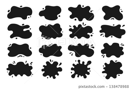 Liquid shapes wavy ink stains silhouettes set fluid puddles splashes drops blobs Bubble watery forms Liquid shapes wavy ink stains silhouettes set fluid puddles splashes drops blobs Bubble watery forms 138478988