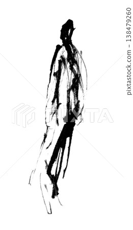 一幅單色水墨畫，描繪的是一個全身站立的人物。 138479260