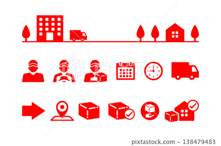 Logistics/Transportation Industry/Truck Icon Illustration Material - Red 138479483