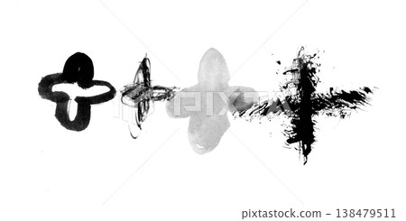 [Transparent Background] Flowers and plus signs drawn with ink bleeding and smudging. 138479511