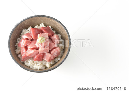 A bowl of diced tuna photographed alone against a white background. A bowl of diced tuna photographed alone against a white background. 138479548