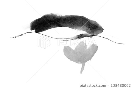 [Transparent Background] Ink painting of mountains and a single leaf 138480062