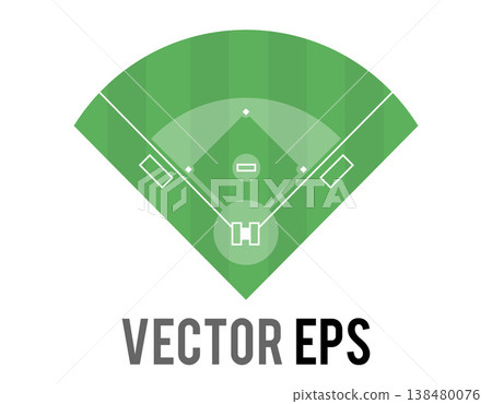 Top down view of a clean, minimalist baseball field with green grass and white lines 138480076