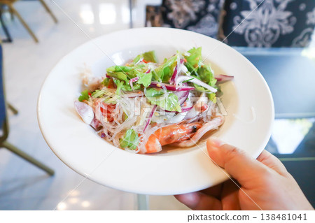 spicy salad or noodles salad, Thai spicy salad or vermicelli and seafood salad or vermicelli salad or grass noodles salad spicy salad or noodles salad, Thai spicy salad or vermicelli and seafood salad or vermicelli salad or grass noodles salad 138481041