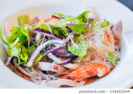 spicy salad or noodles salad, Thai spicy salad or vermicelli and seafood salad or vermicelli salad or grass noodles salad spicy salad or noodles salad, Thai spicy salad or vermicelli and seafood salad or vermicelli salad or grass noodles salad 138481044