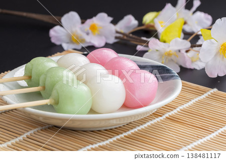 Springtime Japanese sweets: Three-colored dango Springtime Japanese sweets: Three-colored dango 138481117