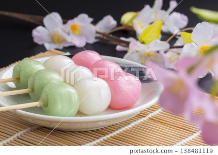 Springtime Japanese sweets: Three-colored dango Springtime Japanese sweets: Three-colored dango 138481119