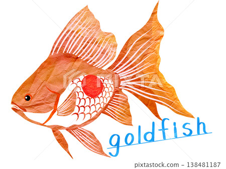 A goldfish carrying the Japanese flag – truly a representative of Japan, a paper-cut collage illustration. 138481187