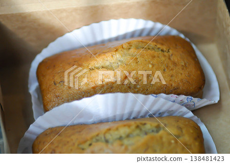 banana cake or banana bread or almond bread , loaf of bread banana cake or banana bread or almond bread , loaf of bread 138481423