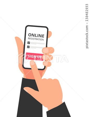 Hand Holding Smartphone with Online Registration Form Stock Illustration. 138481933