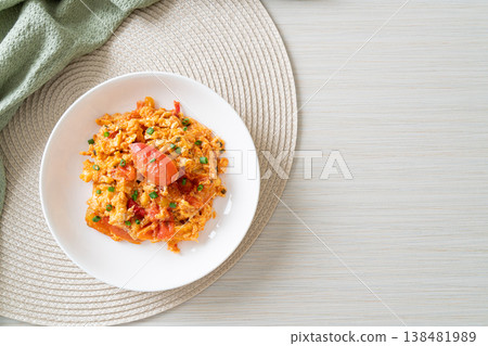 Stir-fried tomatoes with egg or Scrambled eggs with tomatoes Stir-fried tomatoes with egg or Scrambled eggs with tomatoes 138481989