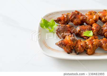 grilled chicken gizzard skewer with herbs and spices grilled chicken gizzard skewer with herbs and spices 138481993