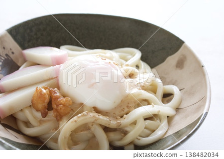 Cold udon noodles with soft-boiled egg and fish cake Cold udon noodles with soft-boiled egg and fish cake 138482034