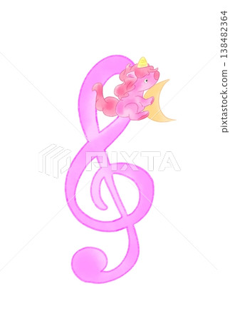 A unicorn holding a crescent moon and musical notes A unicorn holding a crescent moon and musical notes 138482364