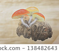 Delicate Forest Mushrooms with orange caps in Light Ink Wash 138482643