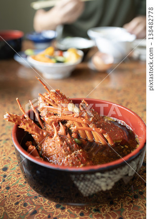 Hearty and warm spiny lobster miso soup 138482778