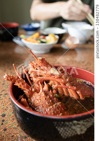 Hearty and warm spiny lobster miso soup 138482779