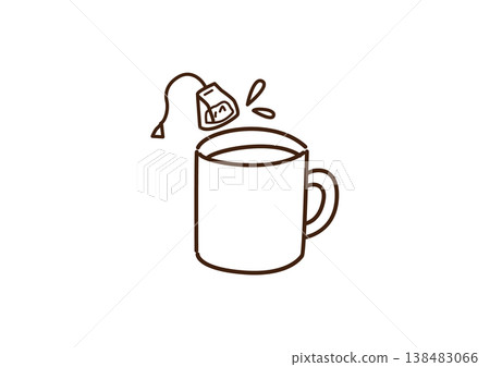 茶包和杯子（線描圖） 138483066