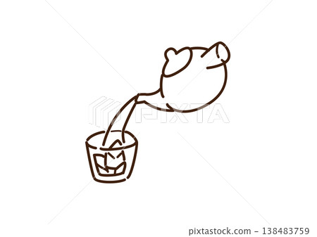 將茶從茶壺倒入玻璃杯中（線條畫） 138483759