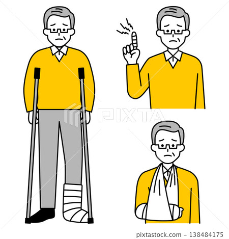 A set of injuries to an elderly man's fingers, arms, and legs. 138484175