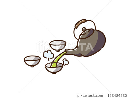 Pouring hot water into a teapot. Black color. Pouring hot water into a teapot. Black color. 138484280