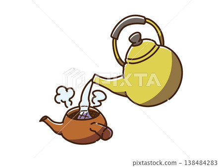 將熱水從水壺倒入茶壺。 138484283