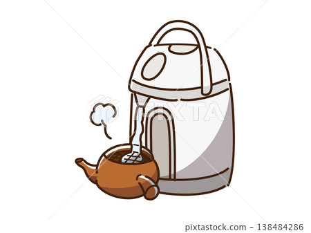 用電水壺將茶水倒入茶壺(彩色) 用電水壺將茶水倒入茶壺(彩色) 138484286