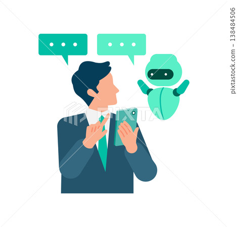 A man in a suit uses his smartphone's AI to coordinate with business continuity planning (BCP) measures while out and about. 138484506