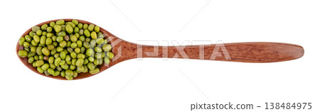 mung beans in a wooden spoon isolated on white background 138484975