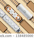 Railway locomotive and wagons at the station. View from above. Vector illustration. 138485000