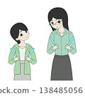 An illustration of a middle school girl and an adult woman smiling and chatting while holding the same penlight. 138485056