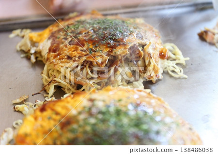 Hiroshima Okonomiyaki (meatball soba) Hiroshima Okonomiyaki (meatball soba) 138486038