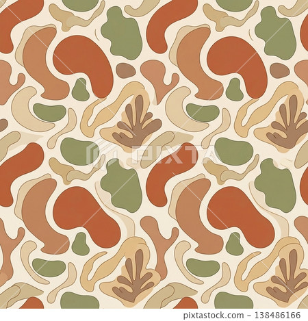 Earth Tone Organic Shape Seamless Pattern Background Abstract Boho Minimalist Natural Color Modern Vector Design for Fabric Wallpaper Branding 138486166