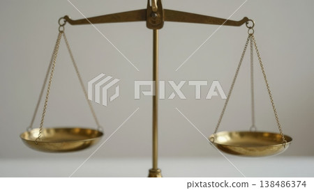 Gold Scales Suspended In Balanced Position, Symbolic Representation Of Fairness And Equilibrium Minimalist Composition With Neutral Background, Emphasis On Symmetry, Measurement, 138486374